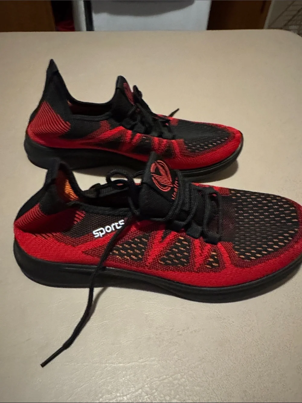 Men's Red and Black Athletic Knit Sneakers